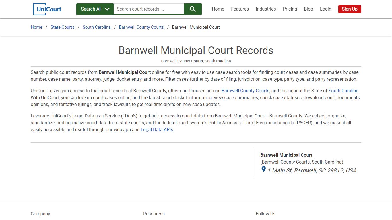 Barnwell Municipal Court Records | Barnwell | UniCourt